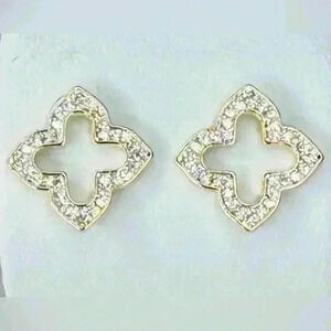 14K Gold Quatrefoil Pave Earrings